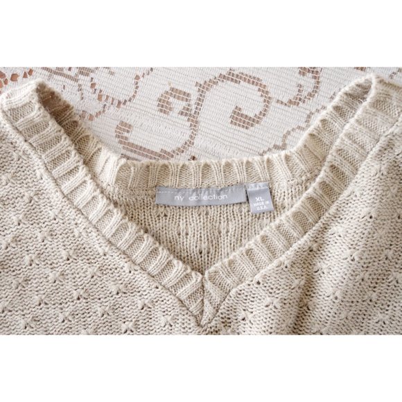 NY Collection Beige Oatmeal 3/4 Sleeve V-Neck Sweater size XL Extra Large - Picture 3 of 3